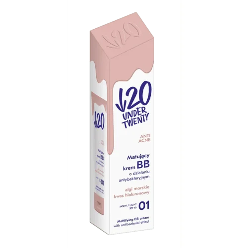 UNDER TWENTY - Crema BB matifianta cu efect antibacterian cu alge marine si acid hialuronic, SPF10 light 01, 60ml
