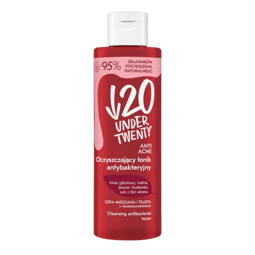 UNDER TWENTY - Tonic antibacterian demachiant cu acid glicolic, zmeură, mure, căpșuni și suc din frunze de aloe, 200ml