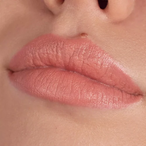 aplicat pe buze catrice Ruj Scandalous Matte 020 - Nude Obsession