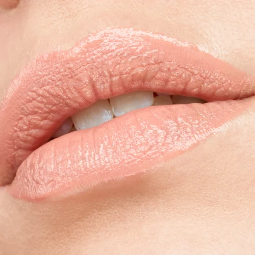 aplicat pe buze catrice Ruj Shine Bomb 020 - Blushed Nude