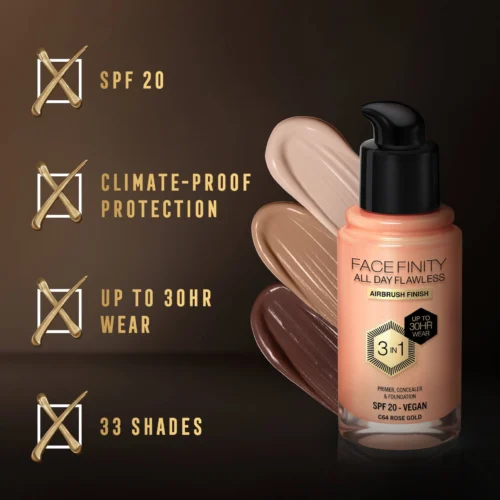 Max Factor Fond de ten lichid facefinity all day flawless 3in1 - C64 Rose Gold