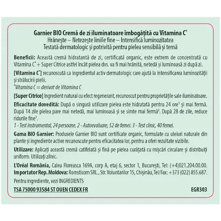 Garnier Crema de zi iluminatoare BIO imbogatita cu Vitamina C 50 ml