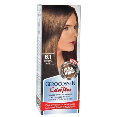 Gerocossen Vopsea de par Silk&Shine 6.1 Castaniu Auriu - Color Plus 50ml Gerocossen Vopsea de par Silk&Shine 6.1 Castaniu Auriu - Color Plus 50ml