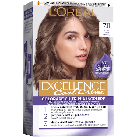 L'Oreal Paris Vopsea de Par Permanenta cu Amoniac Excellence Cool Creme 7.11 Blond Ultra Cenusiu