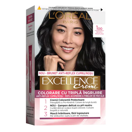 L'Oreal Paris Vopsea de Par Permanenta cu Amoniac Excellence Creme 100 Negru Profund