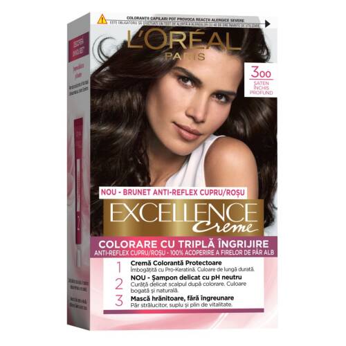 L'Oreal Paris Vopsea de Par Permanenta cu Amoniac Excellence Creme 300 Saten Inchis Profund L'Oreal Paris Vopsea de Par Permanenta cu Amoniac Excellence Creme 300 Saten Inchis Profund