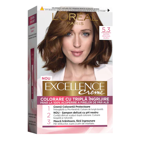L'Oreal Paris Vopsea de Par Permanenta cu Amoniac Excellence Creme 5.3 Saten Deschis Auriu L'Oreal Paris Vopsea de Par Permanenta cu Amoniac Excellence Creme 5.3 Saten Deschis Auriu
