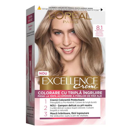 L'Oreal Paris Vopsea de Par Permanenta cu Amoniac Excellence Creme 8.1 Blond Deschis Cenusiu