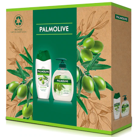 Palmolive Set Cadou- Gel de dus Palmolive Naturals Olive & Milk 250ml + Sapun lichid Palmolive Naturals Olive & Milk 300 ml - 1 Palmolive Set Cadou- Gel de dus Palmolive Naturals Olive & Milk 250ml + Sapun lichid Palmolive Naturals Olive & Milk 300 ml