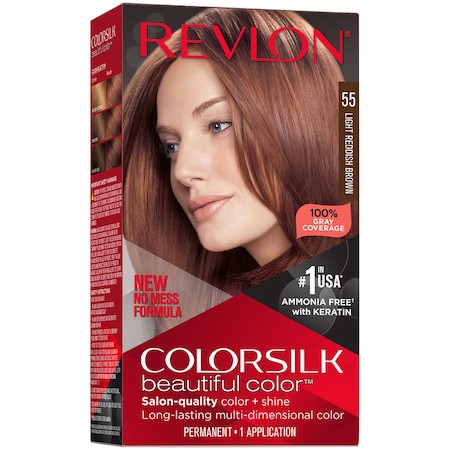 Revlon Vopsea de par ColorSilk 55 Light Reddish Brown fara amoniac - 1 Revlon Vopsea de par ColorSilk 55 Light Reddish Brown fara amoniac