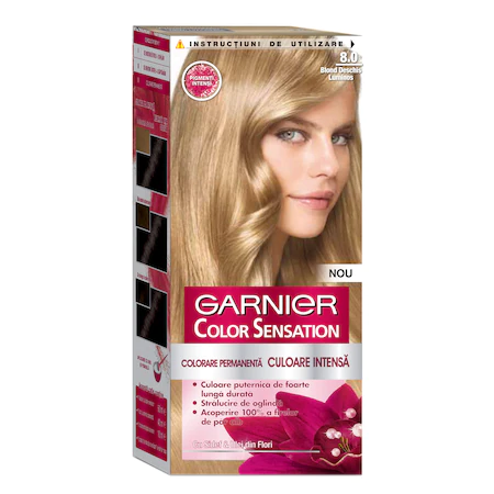 Vopsea de par permanenta cu amoniac Garnier Color Sensation 8.0 Blond Deschis Luminos 110 ml