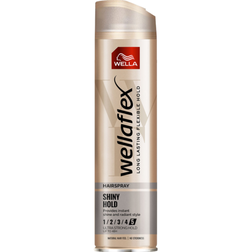 Wellaflex Fixativ Shiny Hold 5/5, pentru coafat cu fixare foarte puternica, 250 ml