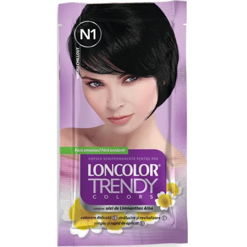 Loncolor Vopsea de par semi-permanenta fara amoniac Trendy Colors N1 Chillout Black, 50 ml Loncolor Vopsea de par semi-permanenta fara amoniac Trendy Colors N1 Chillout Black, 50 ml