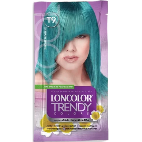 Loncolor Vopsea de par semi-permanenta fara amoniac Trendy Colors T9 Turcoaz Progresiv, 50 m Loncolor Vopsea de par semi-permanenta fara amoniac Trendy Colors T9 Turcoaz Progresiv, 50 m
