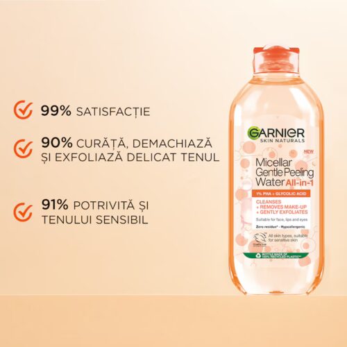 Garnier Apa micelara Skin Naturals cu efect exfoliant delicat, 400 ml