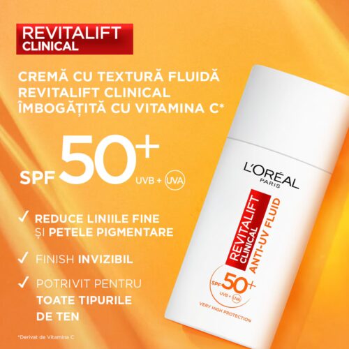 L'Oreal Paris Cremă cu textură fluidă Revitalift Clinical cu Vitamina C și SPF50+, 50 ml