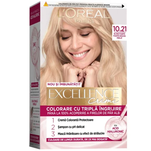 L'Oreal Paris Vopsea de Par Permanenta cu Amoniac Excellence Creme 10.21 Blond Foarte Deschis Perlat
