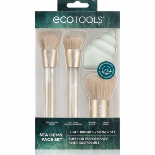 EcoTools Set pensule machiaj Sea Gems, 4 piese, alb-albastru, universal - 1 EcoTools Set pensule machiaj Sea Gems, 4 piese, alb-albastru, universal