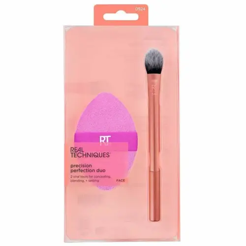 Real Techniques Precision Perfection Duo – Set pensulă pentru corector și burețel pentru machiaj